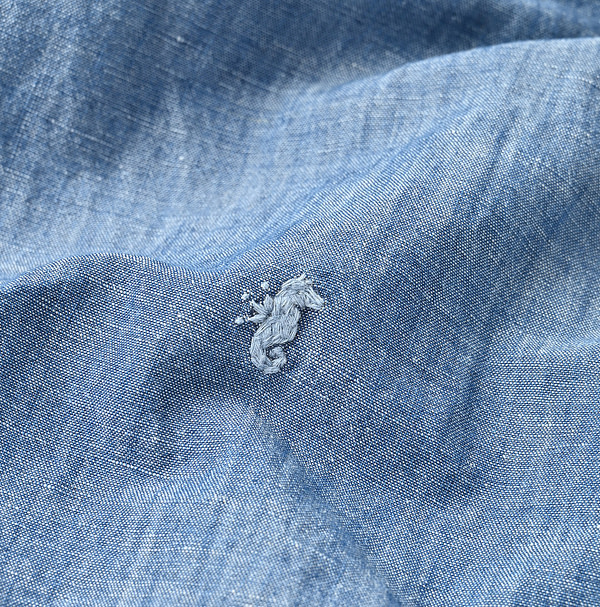 Cotton Linen Ruri Dungaree Ocean Short Sleeve Shirt Zyu Detail