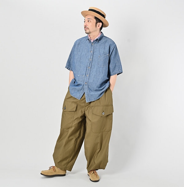 Cotton Linen Ruri Dungaree Ocean Short Sleeve Shirt Zyu Male Model