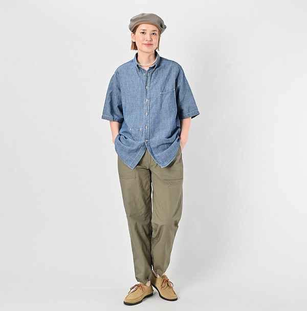 Cotton Linen Ruri Dungaree Ocean Short Sleeve Shirt Zyu Female Model