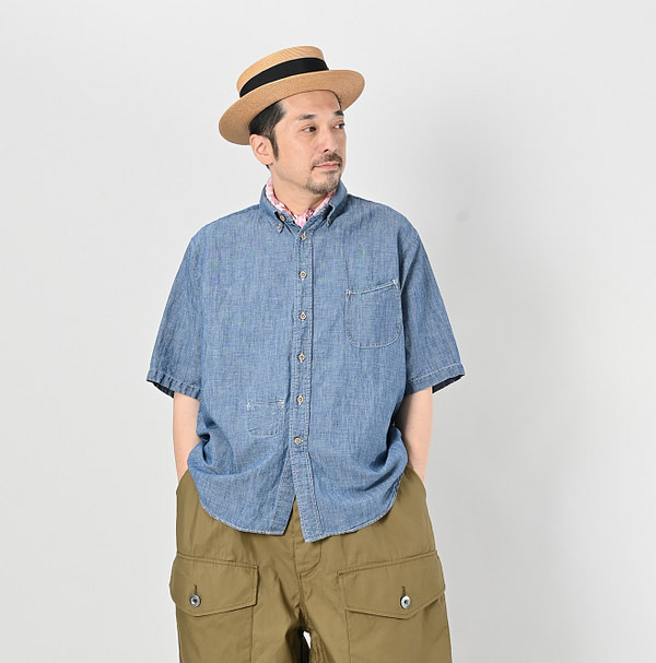 Cotton Linen Ruri Dungaree Ocean Short Sleeve Shirt Zyu Male Model