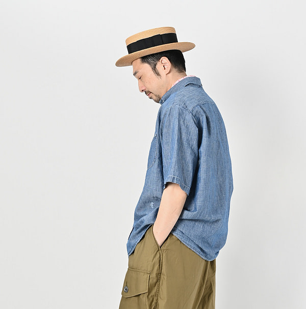 Cotton Linen Ruri Dungaree Ocean Short Sleeve Shirt Zyu Male Model