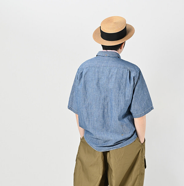 Cotton Linen Ruri Dungaree Ocean Short Sleeve Shirt Zyu Male Model