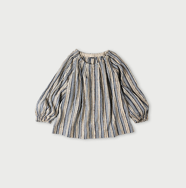 Indian Silk Tanba Cloth Tuck Blouse Kinari x Navy