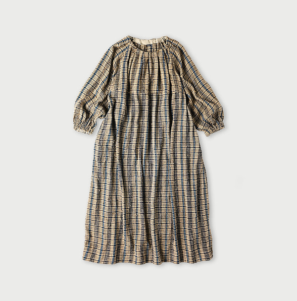 Indian Silk Tanba Cloth One-piece Beige Check