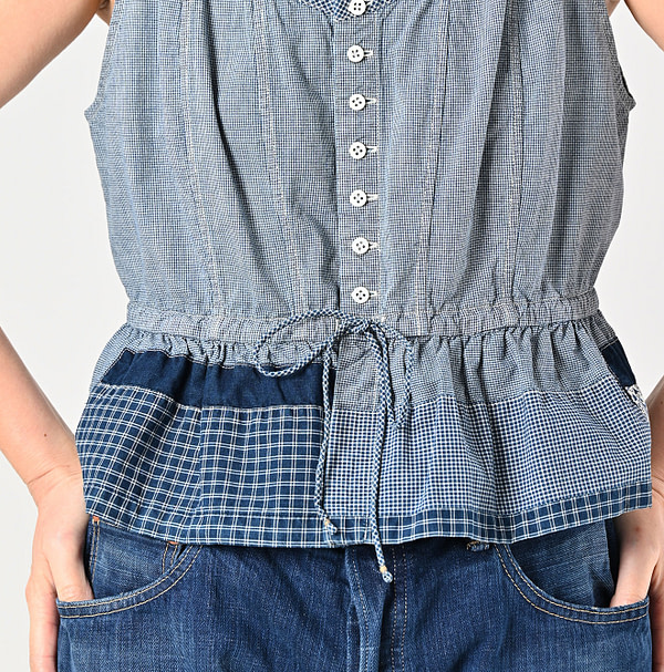 Indigo Patchwork Corset Camisole Detail