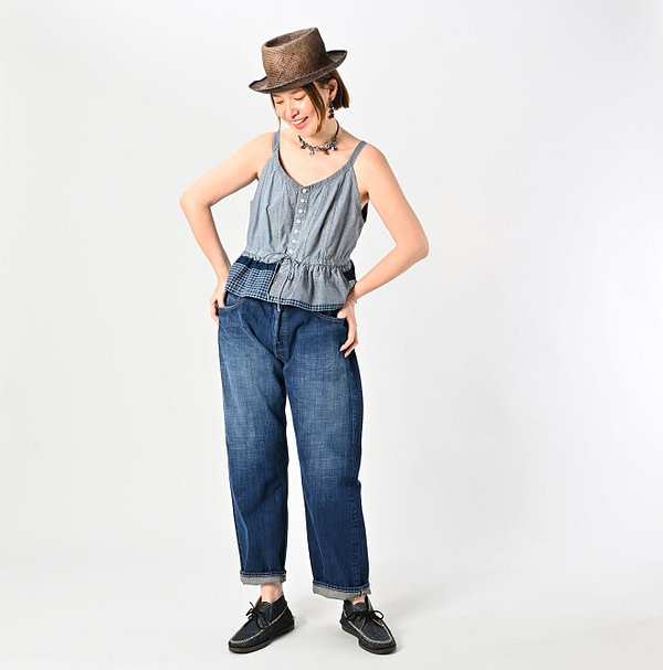 Indigo Patchwork Corset Camisole Female Model