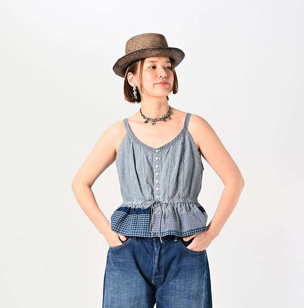 Indigo Patchwork Corset Camisole Female Model