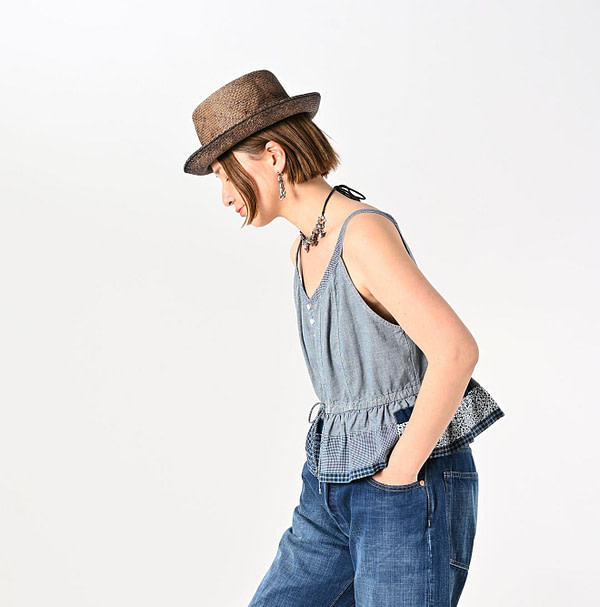 Indigo Patchwork Corset Camisole Female Model