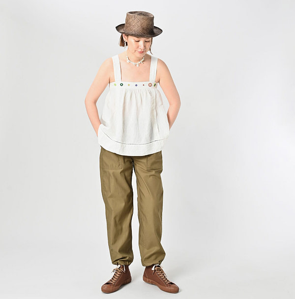 Indian Linen Beads Embroidery Camisole Female Model