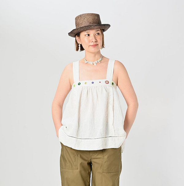 Indian Linen Beads Embroidery Camisole Female Model