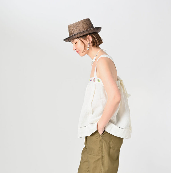 Indian Linen Beads Embroidery Camisole Female Model