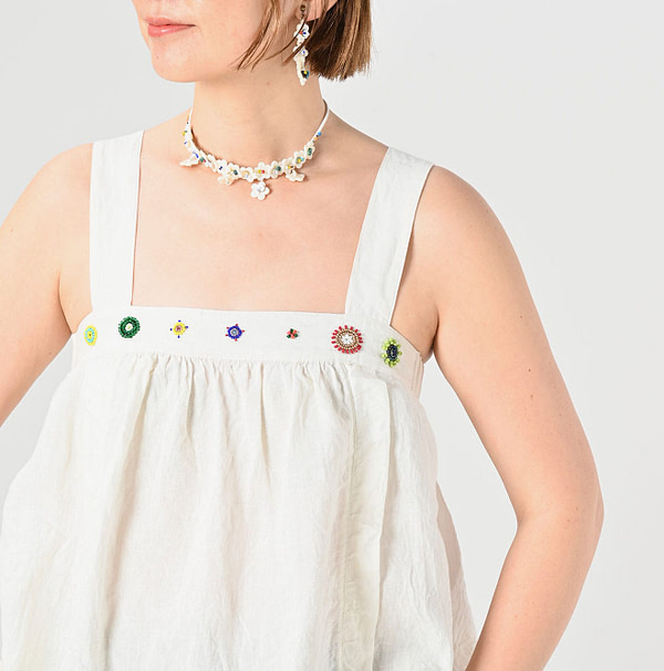 Indian Linen Beads Embroidery Camisole Detail