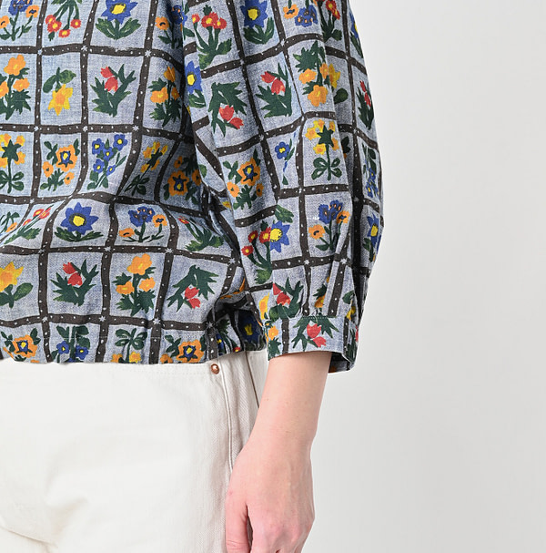 Dungaree Khadi Fleur Chambre Print Puff Detail