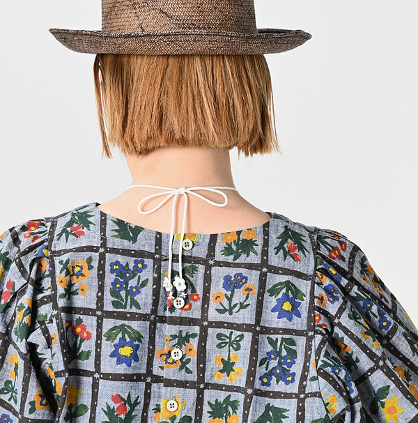 Dungaree Khadi Fleur Chambre Print Puff Detail