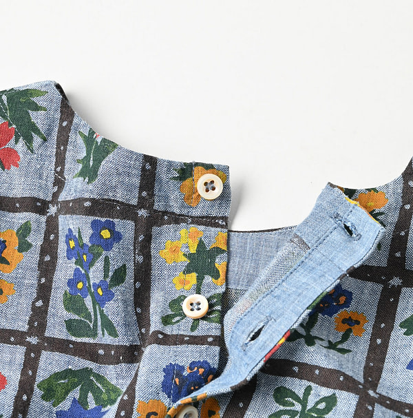 Dungaree Khadi Fleur Chambre Print Puff Detail