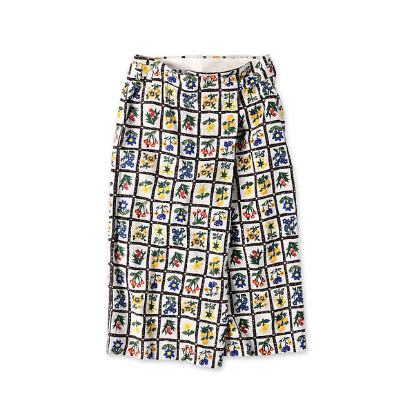 Khadi Fleur Chambre Print Wrapped Skirt White