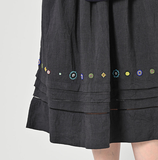 Indian Linen Beads Embroidery Easy Skirt Detail