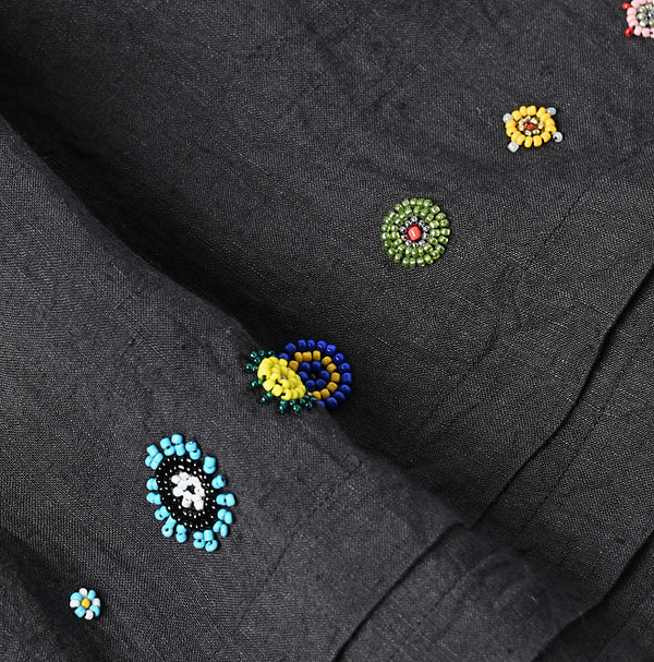 Indian Linen Beads Embroidery Easy Skirt Detail