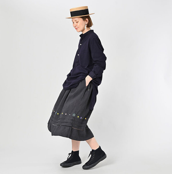 Indian Linen Beads Embroidery Easy Skirt Female Model