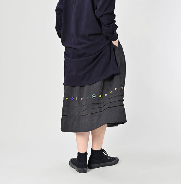 Indian Linen Beads Embroidery Easy Skirt Female Model