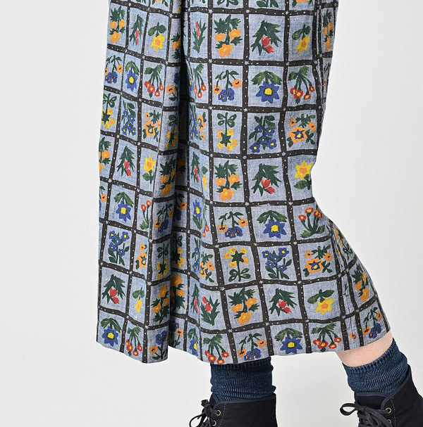 Dungaree Khadi Fleur Chambre Print Wrapped Skirt Detail