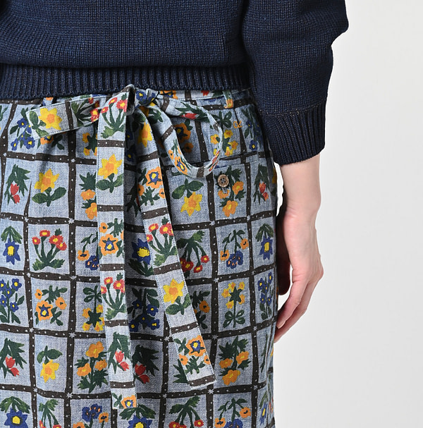 Dungaree Khadi Fleur Chambre Print Wrapped Skirt Detail