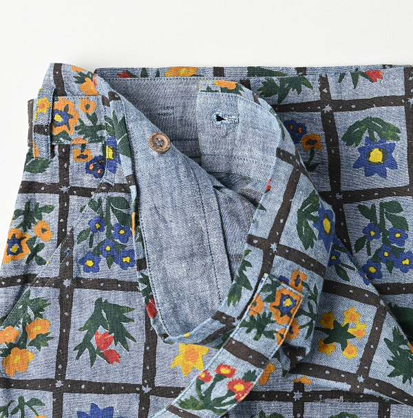 Dungaree Khadi Fleur Chambre Print Wrapped Skirt Detail