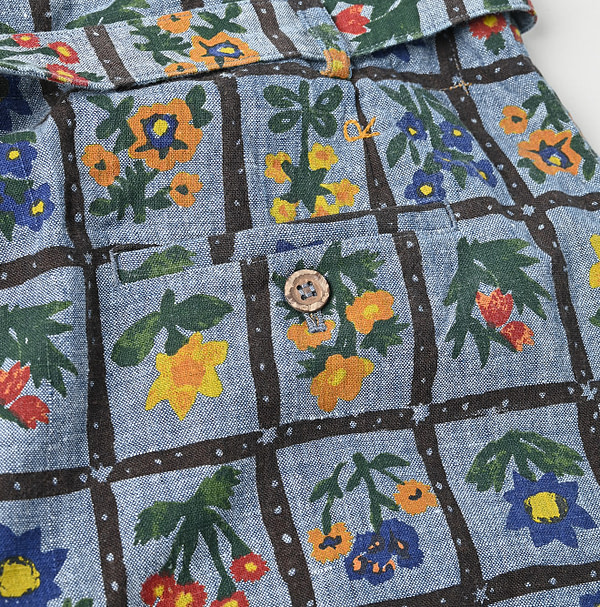Dungaree Khadi Fleur Chambre Print Wrapped Skirt Detail