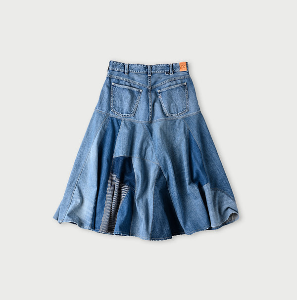 Rye Mugi Denim Charlotte Patchwork Skirt Tan Back