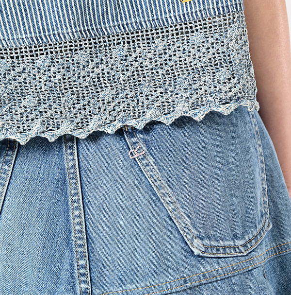 Rye Mugi Denim Charlotte Patchwork Skirt Tan Detail