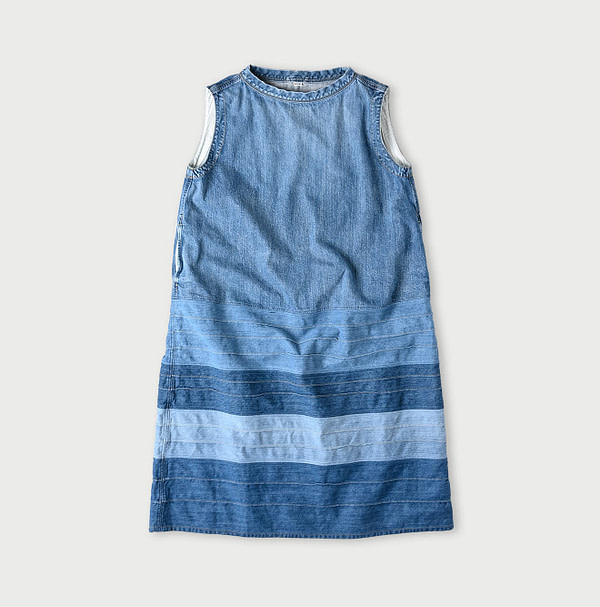 Rye Mugi Denim Yoke Pintuck Dress Indigo Tan