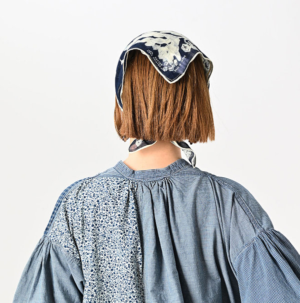 Indigo Patchwork Smock Dress Detail