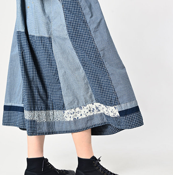 Indigo Patchwork Smock Dress Detail