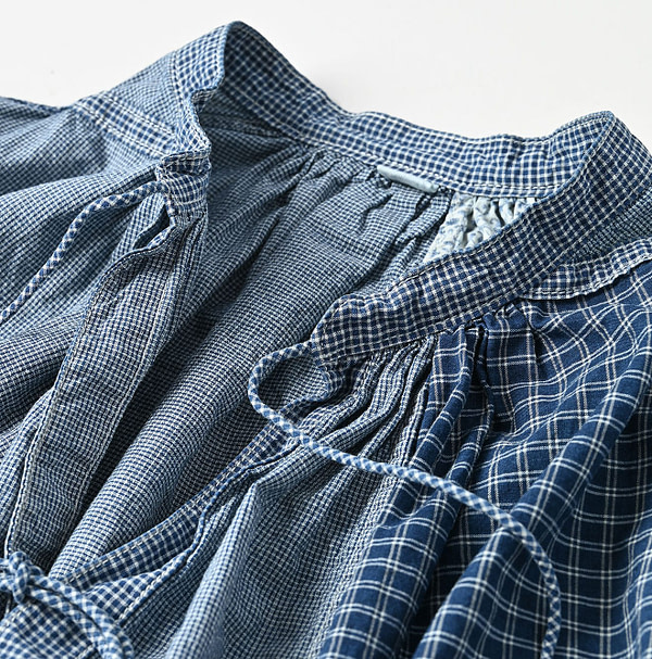 Indigo Patchwork Smock Dress Detail