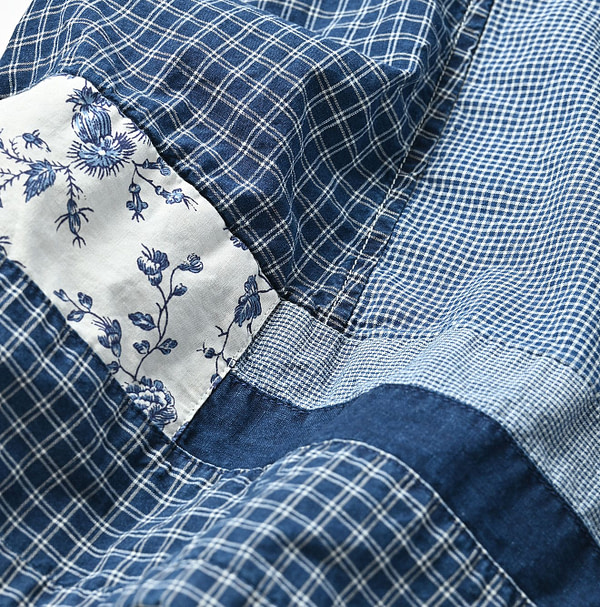 Indigo Patchwork Smock Dress Detail