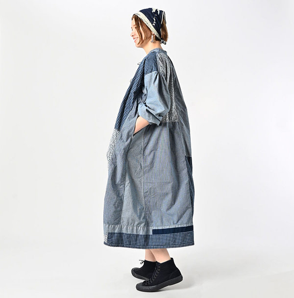 Indigo Patchwork Smock Dress Female Model