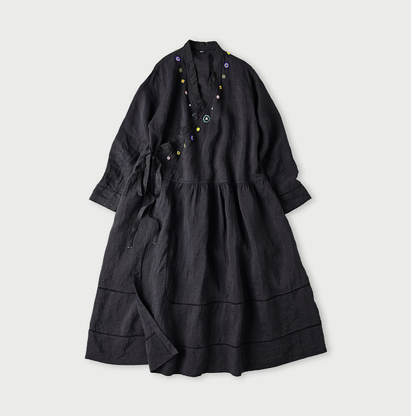 Indian Linen Beads Embroidery Cache-Coeur Dress Sumi Black