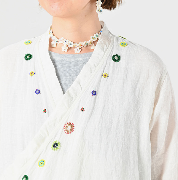 Indian Linen Beads Embroidery Cache-Coeur Dress Detail