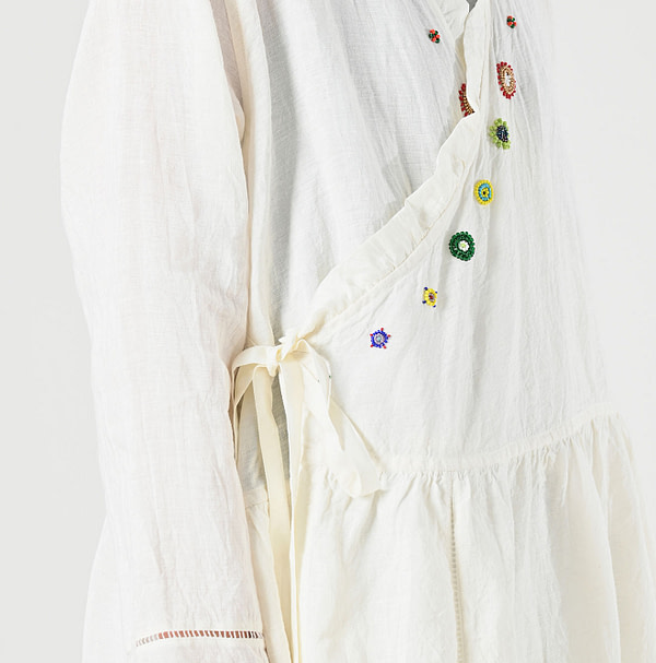 Indian Linen Beads Embroidery Cache-Coeur Dress Detail