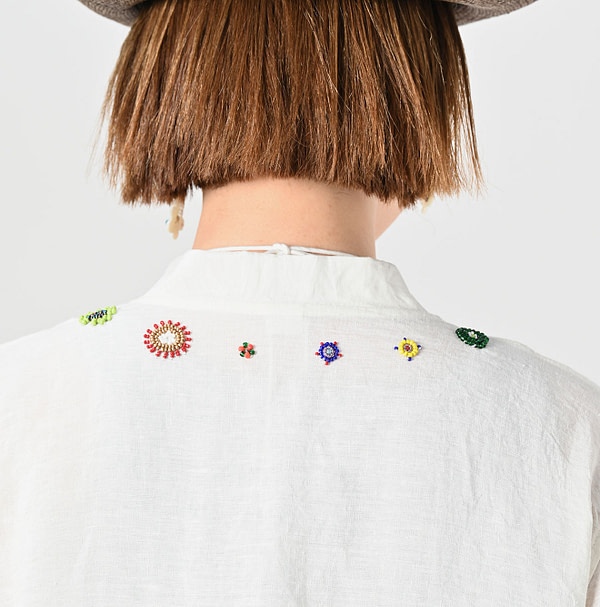 Indian Linen Beads Embroidery Cache-Coeur Dress Detail