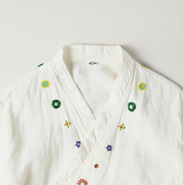 Indian Linen Beads Embroidery Cache-Coeur Dress Detail