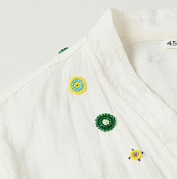 Indian Linen Beads Embroidery Cache-Coeur Dress Detail
