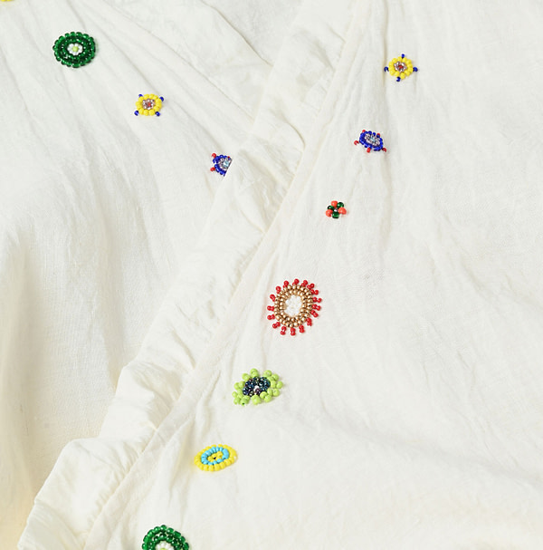 Indian Linen Beads Embroidery Cache-Coeur Dress Detail