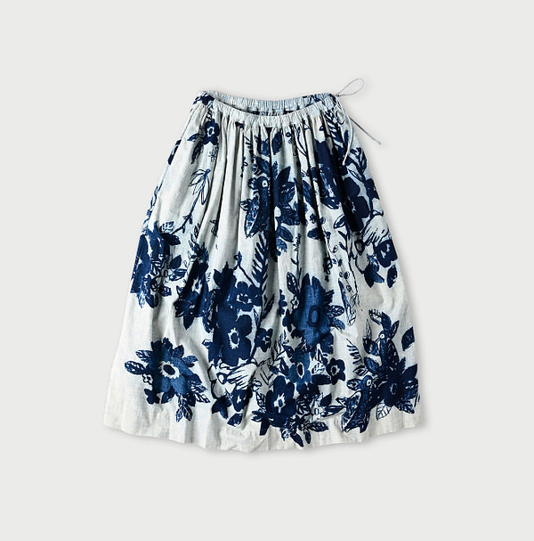 Anemone Bird Print Gather Skirt Base Discharge Print