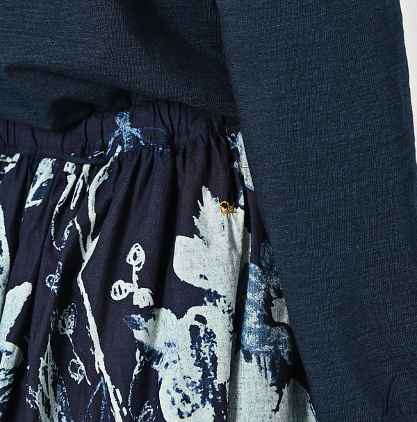 Anemone Bird Print Gather Skirt Detail