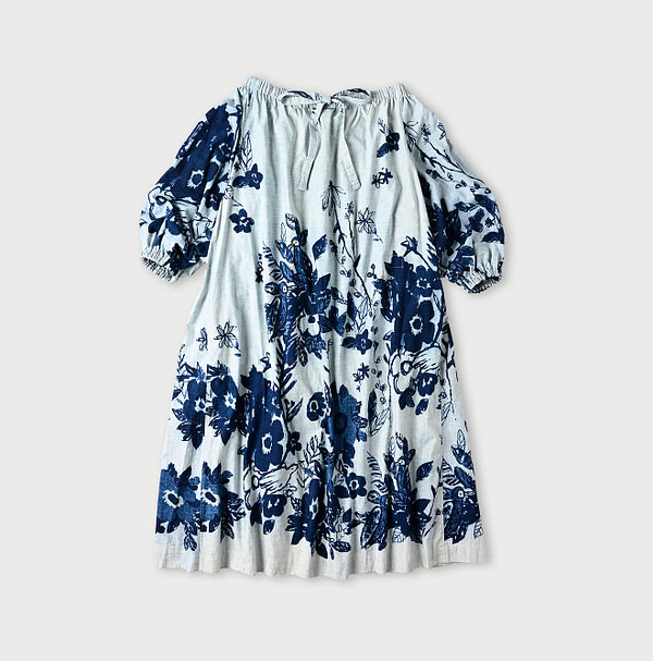 Anemone Bird Print Shirring Dress Back