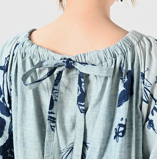 Anemone Bird Print Shirring Dress Detail