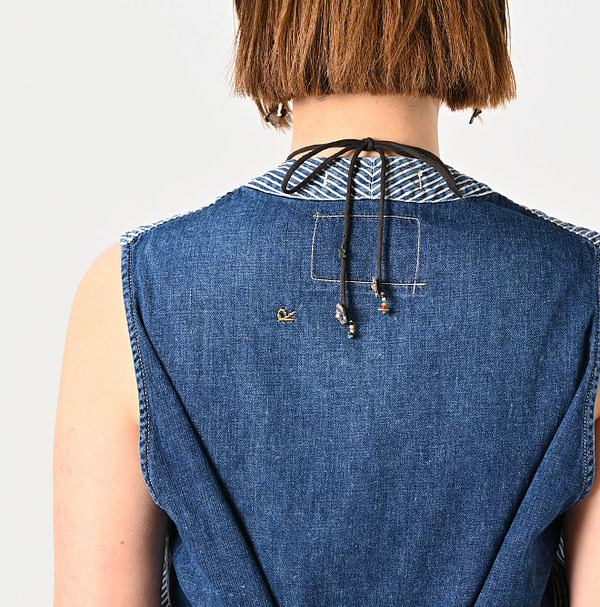 Rye Mugi Denim 908 Work Vest Distressed Detail