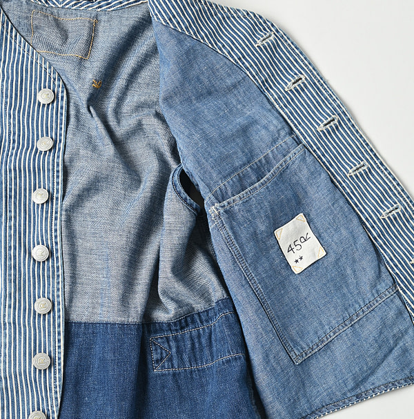 Rye Mugi Denim 908 Work Vest Distressed Detail