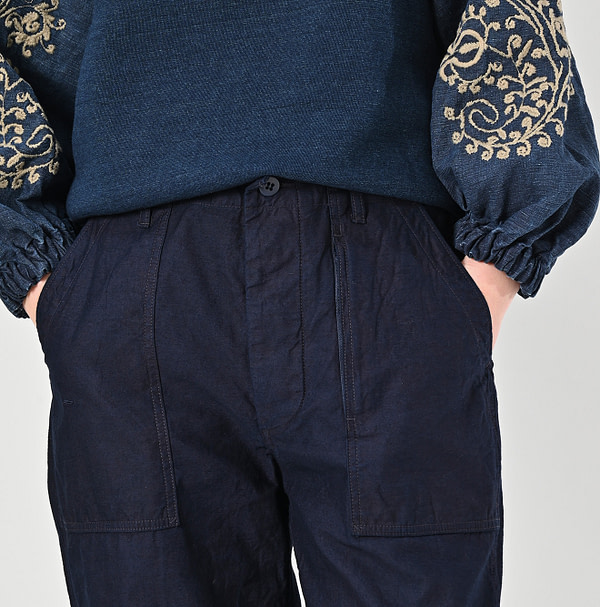 Indigo Thin Back Satin 908 Baker Pants Detail